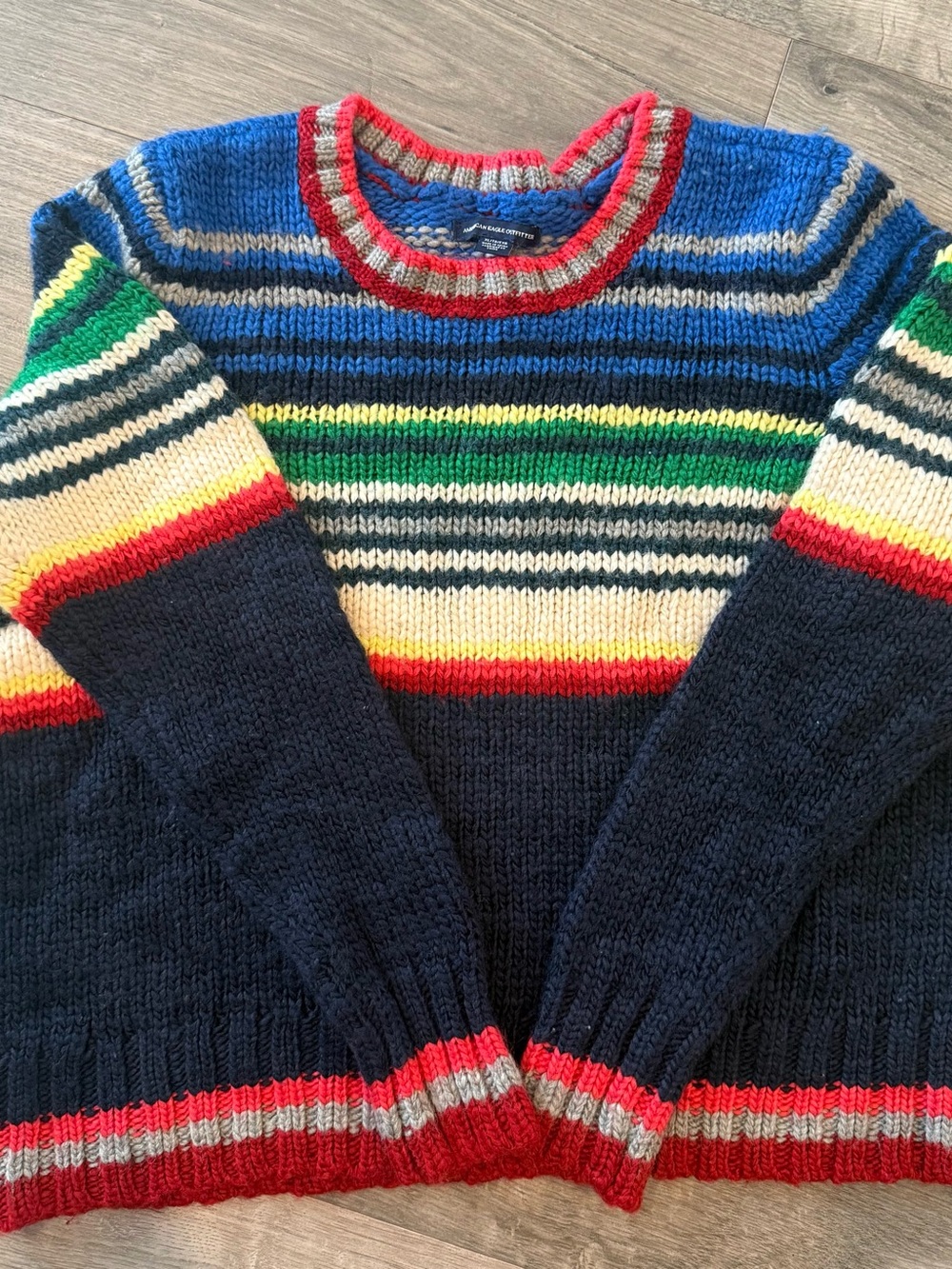American Eagle Outfitters Navy Multicolor Stripe Crewneck Sweater